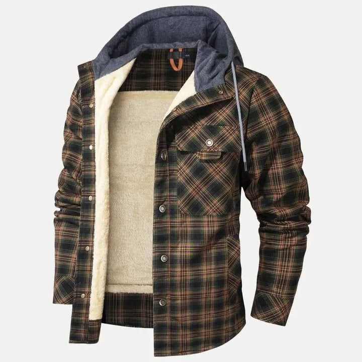 Men's Sherpa-Lined Plaid Padded Jacket Green