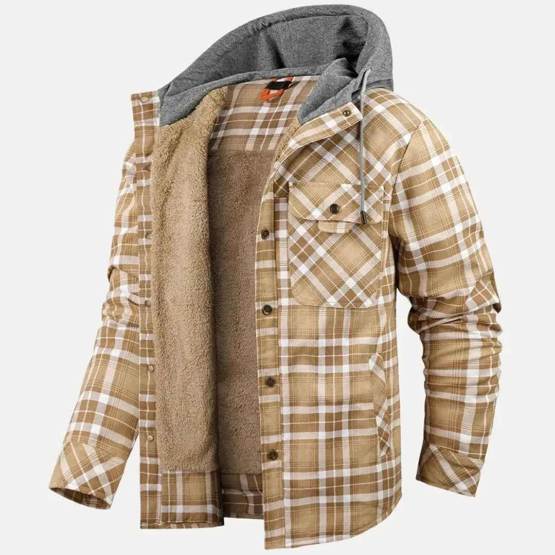 Men's Sherpa-Lined Plaid Padded Jacket Khaki
