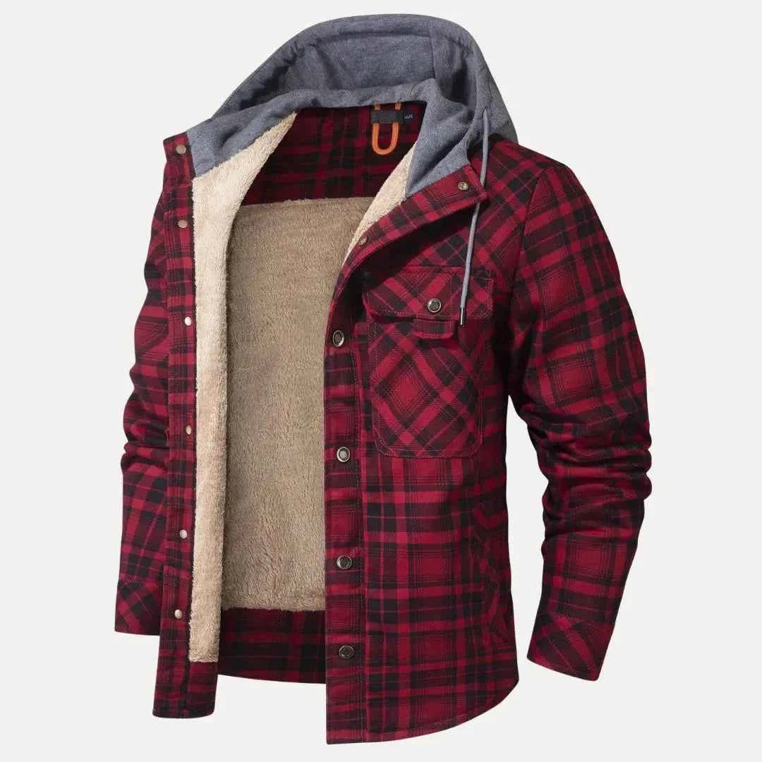 Men's Sherpa-Lined Plaid Padded Jacket Red