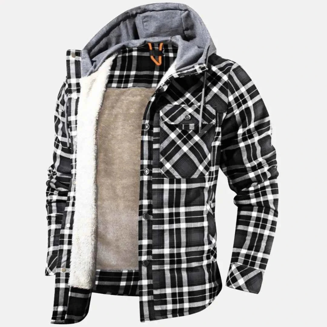 Men's Sherpa-Lined Plaid Padded Jacket Dark Gray