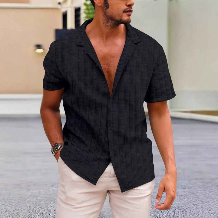 Men's Short Sleeve Casual Shirt – Classic Fit – Breathable Button Closure Black