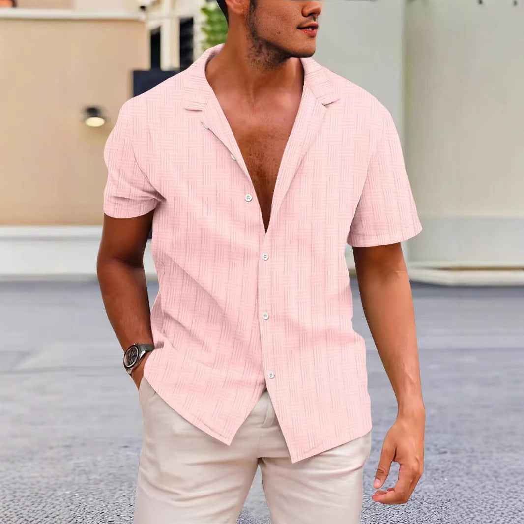 Men's Short Sleeve Casual Shirt – Classic Fit – Breathable Button Closure Pink