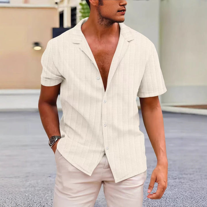 Men's Short Sleeve Casual Shirt – Classic Fit – Breathable Button Closure Apricot