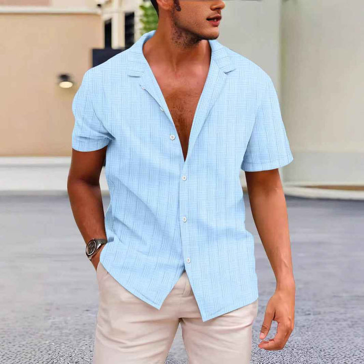 Men's Short Sleeve Casual Shirt – Classic Fit – Breathable Button Closure Sky Blue