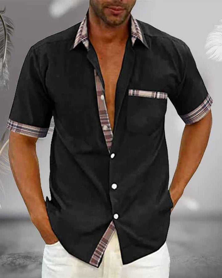 Men's Short Sleeve Casual Shirt – Regular Fit – Breathable Checked Design Black