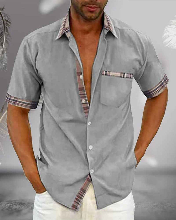 Men's Short Sleeve Casual Shirt – Regular Fit – Breathable Checked Design Grey