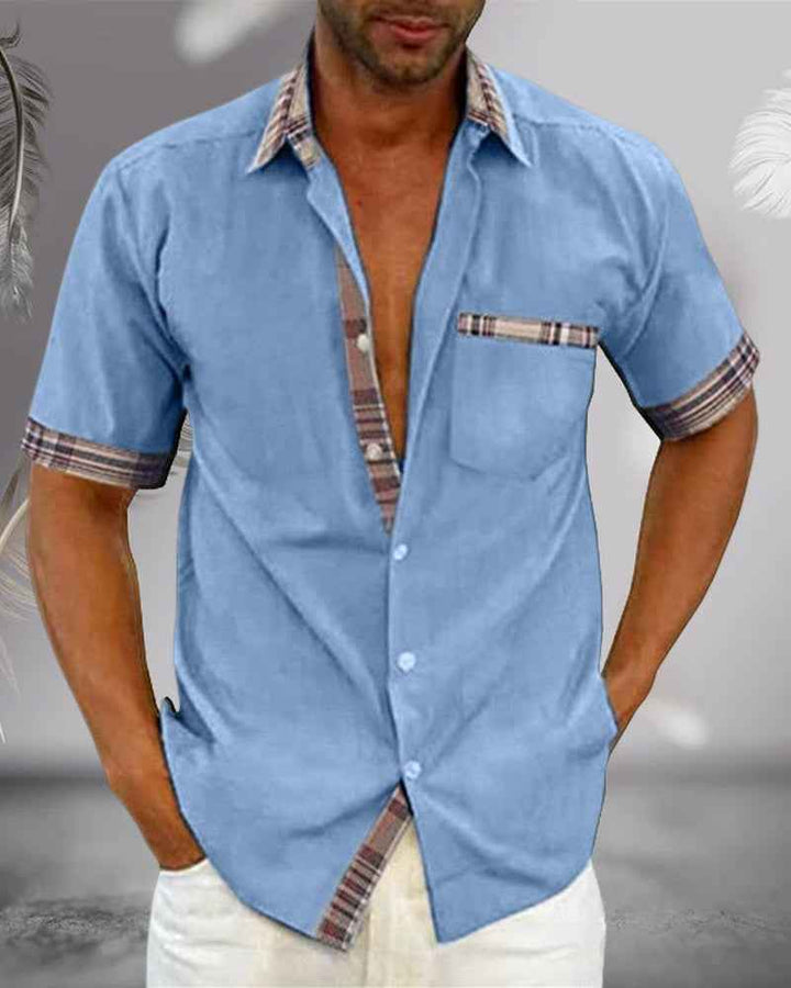 Men's Short Sleeve Casual Shirt – Regular Fit – Breathable Checked Design Blue