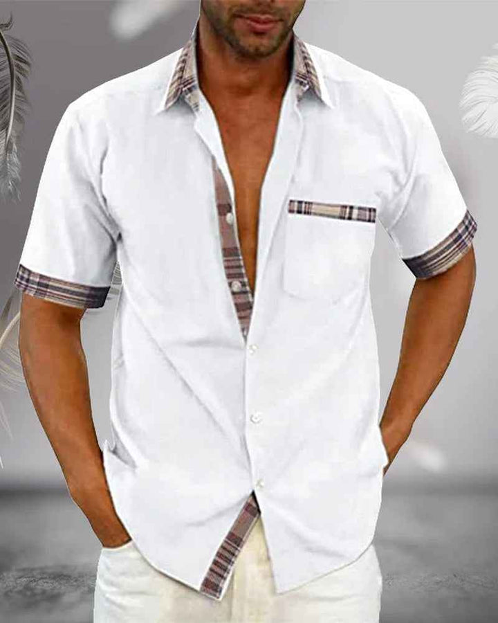 Men's Short Sleeve Casual Shirt – Regular Fit – Breathable Checked Design White