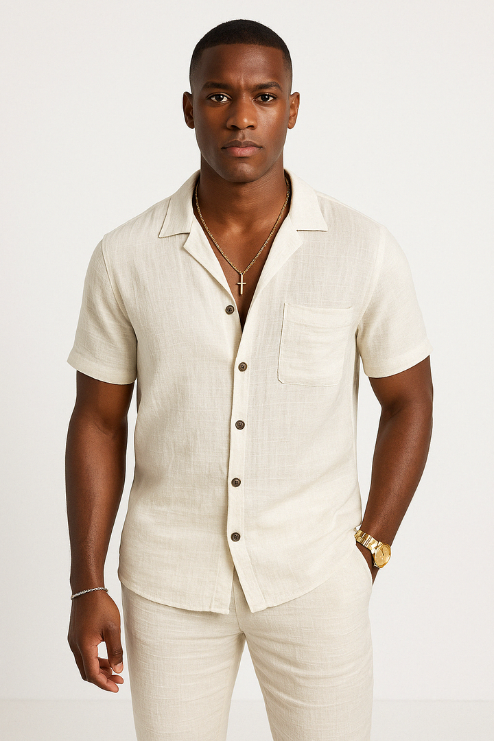 Men's Short Sleeve Casual Shirt – Relaxed Fit – Breathable Fabric White
