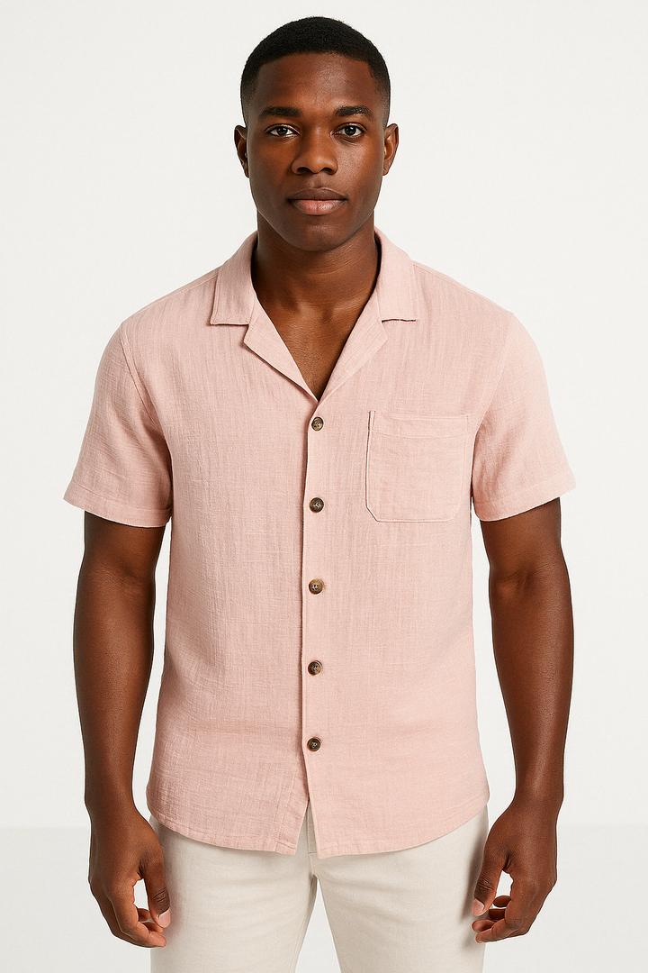 Men's Short Sleeve Casual Shirt – Relaxed Fit – Breathable Fabric Pink