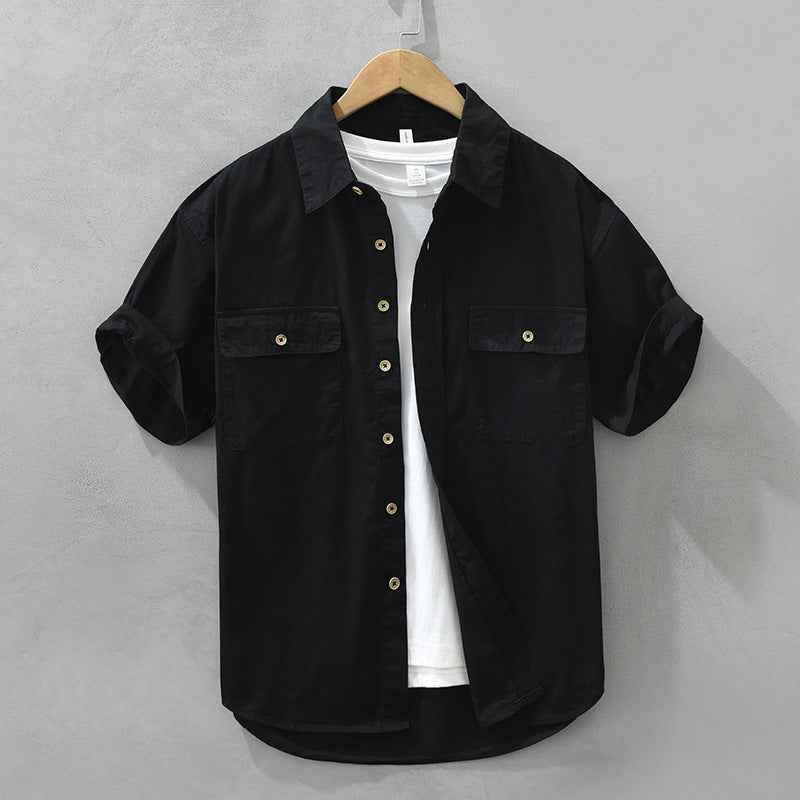 Men's Short Sleeve Cotton Shirt – Relaxed Fit Workwear Black