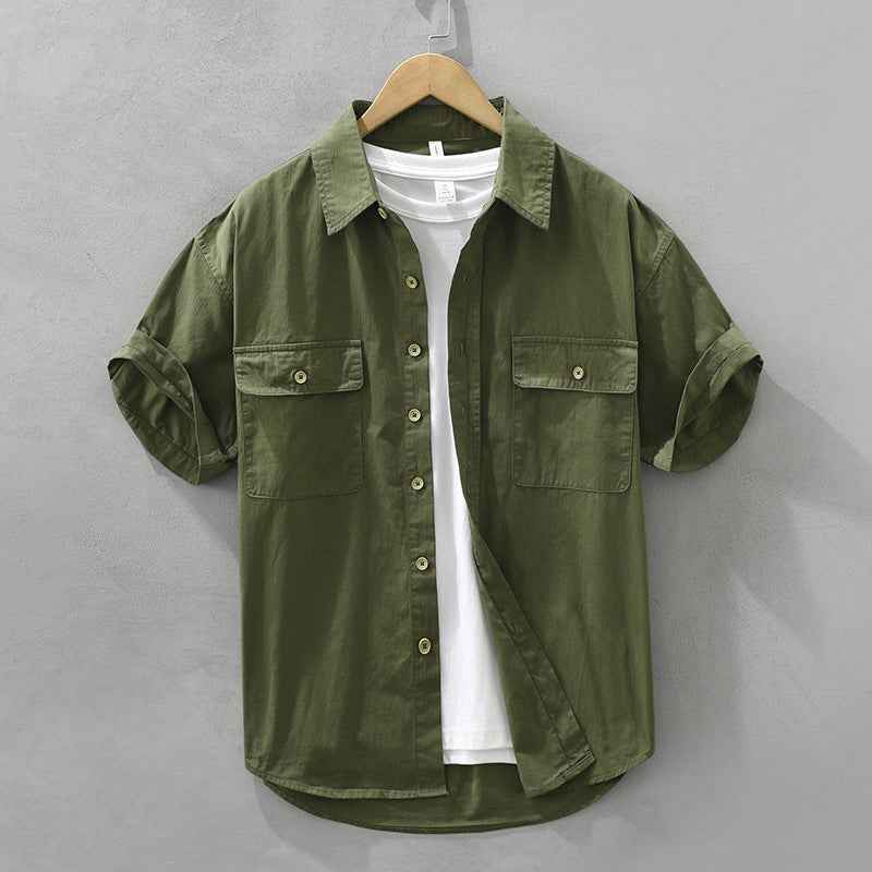 Men's Short Sleeve Cotton Shirt – Relaxed Fit Workwear Army Green