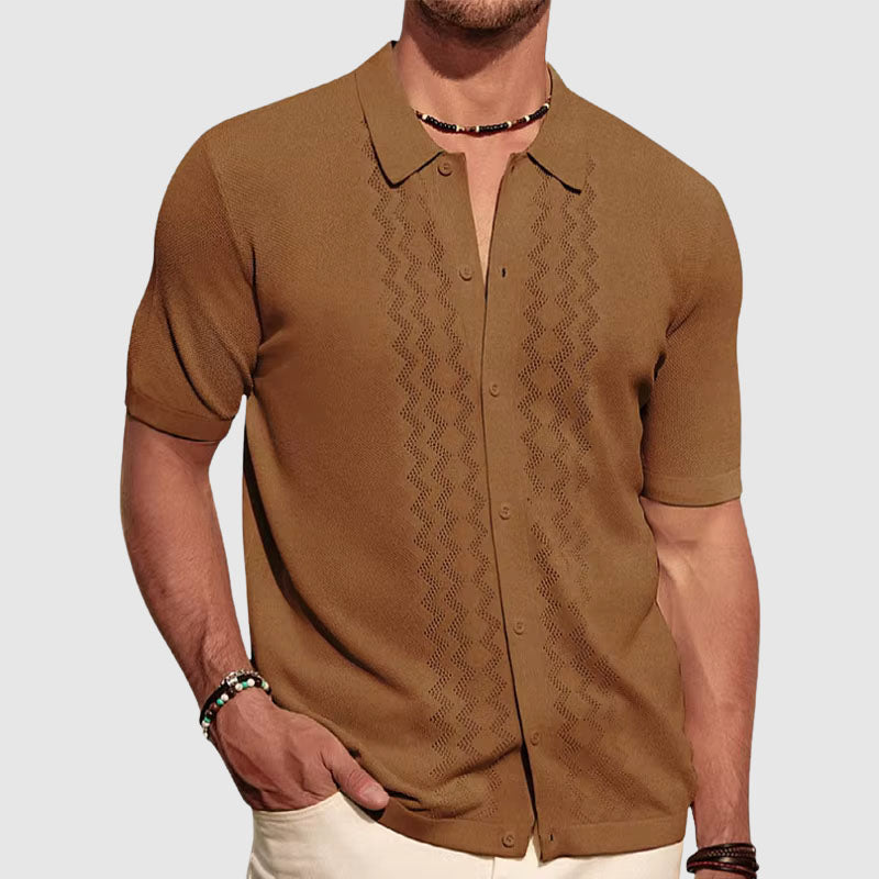 Men's Short Sleeve Knitted Shirt – Relaxed Fit – Soft & Breathable Casual Top Brown