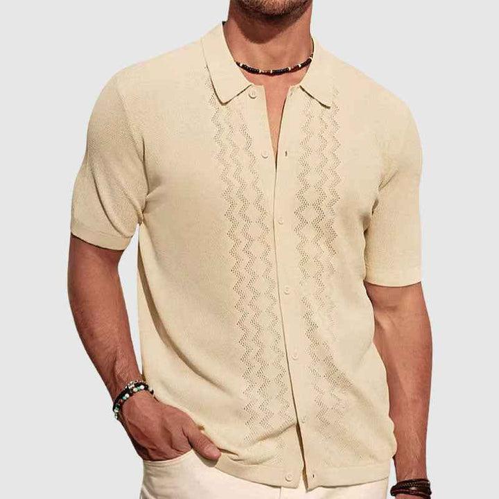 Men's Short Sleeve Knitted Shirt – Relaxed Fit – Soft & Breathable Casual Top Beige