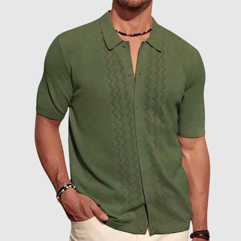 Men's Short Sleeve Knitted Shirt – Relaxed Fit – Soft & Breathable Casual Top Green