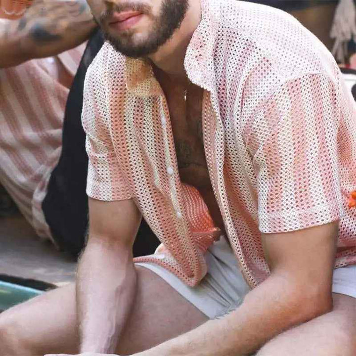 Men's Short Sleeve Mesh Shirt – Relaxed Fit – Breathable Fabric – Button Closure