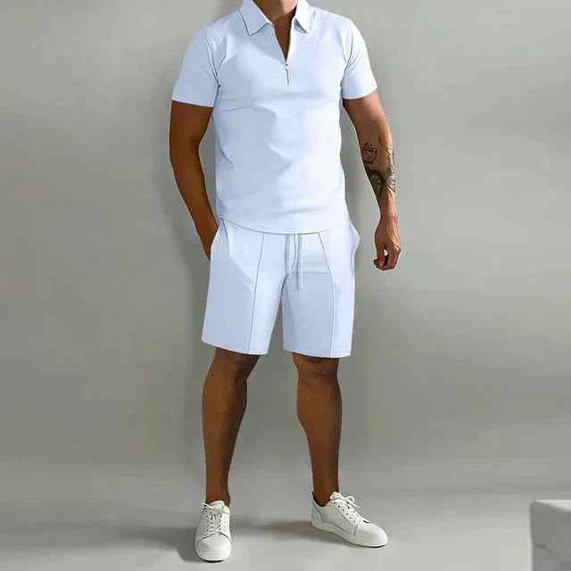 Men's Short Sleeve Polo Shirt – Regular Fit – Breathable Zip Collar Casual White