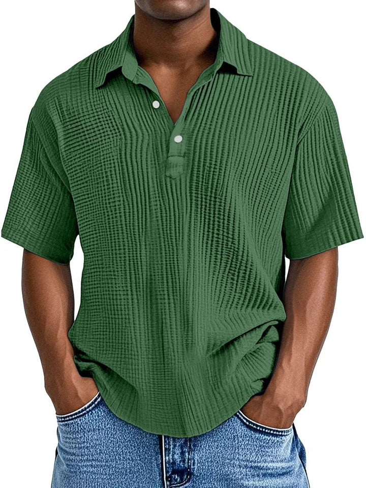 Men's Short Sleeve Relaxed Fit Shirt – Crinkle Texture – Breathable Fabric Green