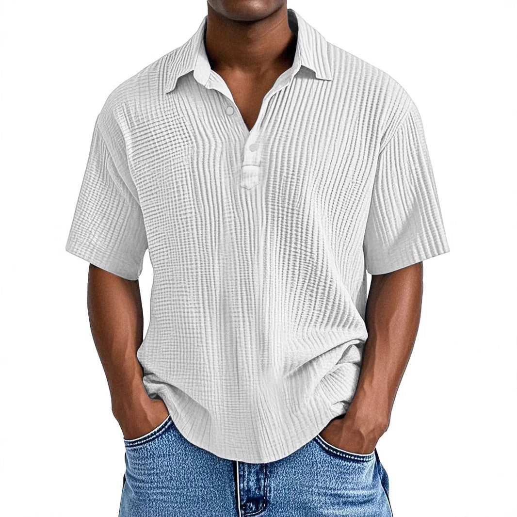 Men's Short Sleeve Relaxed Fit Shirt – Crinkle Texture – Breathable Fabric White
