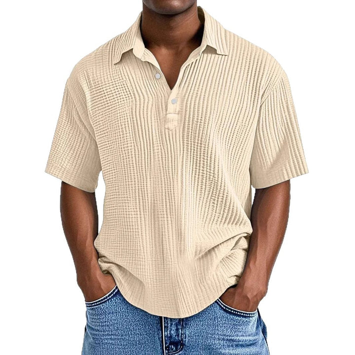 Men's Short Sleeve Relaxed Fit Shirt – Crinkle Texture – Breathable Fabric Apricot