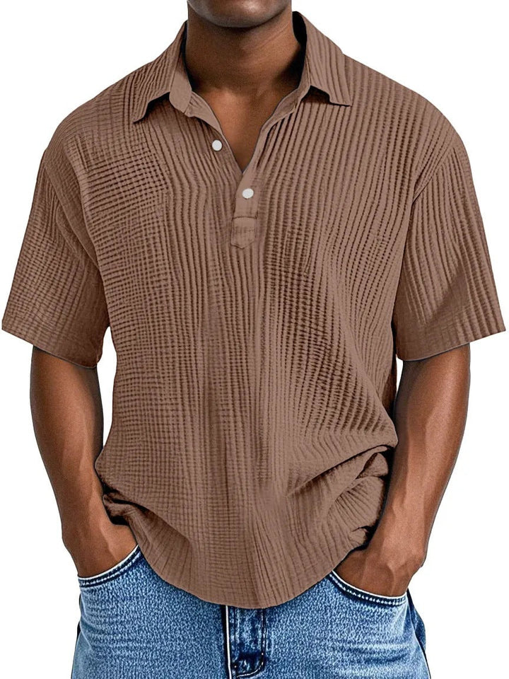 Men's Short Sleeve Relaxed Fit Shirt – Crinkle Texture – Breathable Fabric Brown