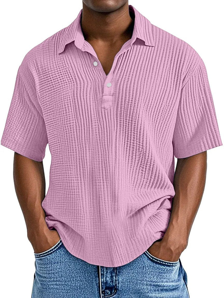Men's Short Sleeve Relaxed Fit Shirt – Crinkle Texture – Breathable Fabric Pink