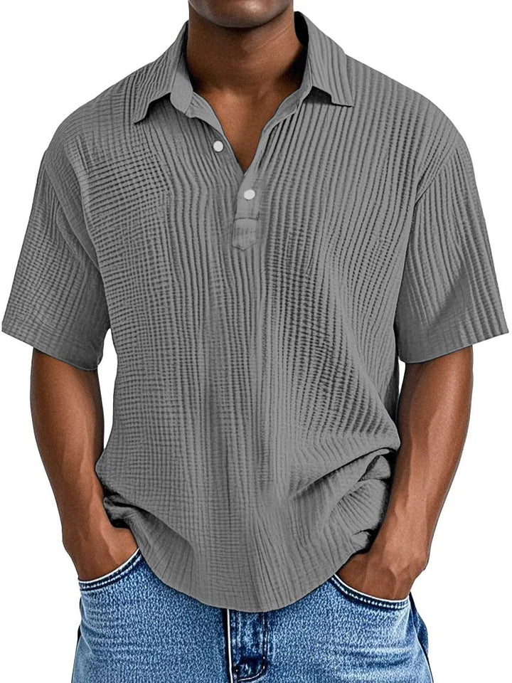Men's Short Sleeve Relaxed Fit Shirt – Crinkle Texture – Breathable Fabric Grey