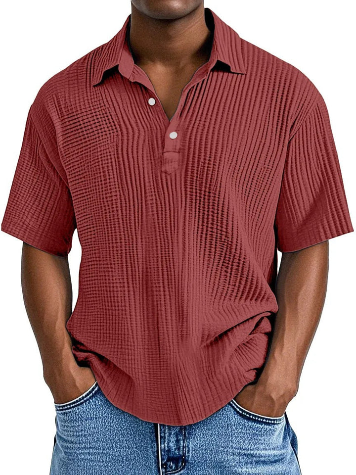 Men's Short Sleeve Relaxed Fit Shirt – Crinkle Texture – Breathable Fabric Brick Red