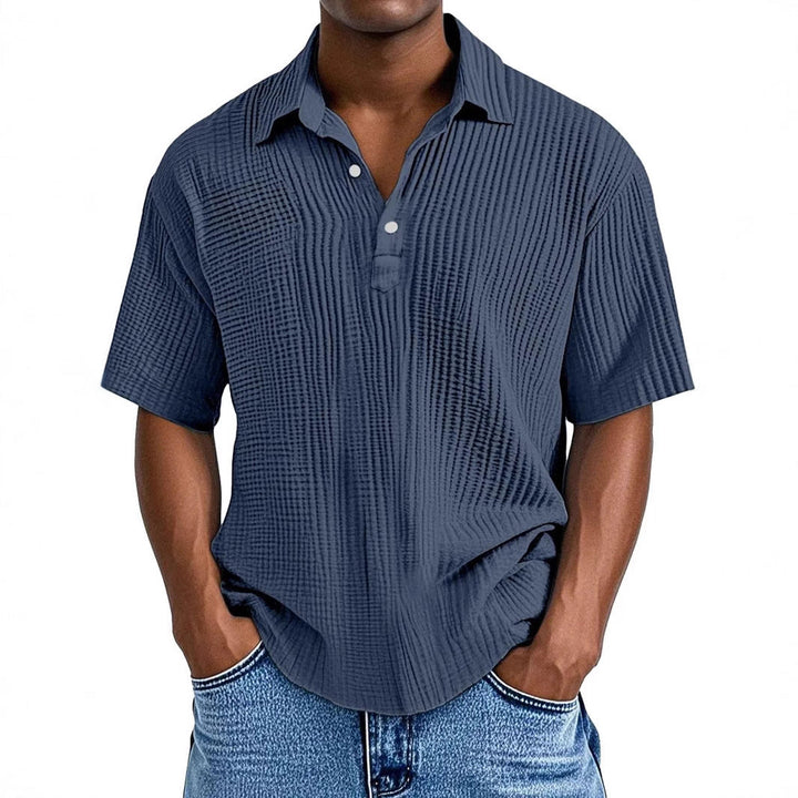 Men's Short Sleeve Relaxed Fit Shirt – Crinkle Texture – Breathable Fabric Navy Blue