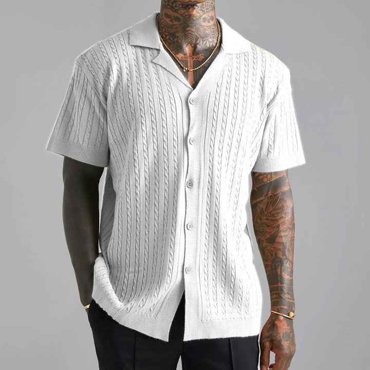 Men's Short Sleeve Relaxed Fit Shirt – Soft Cable Knit Casual Style White