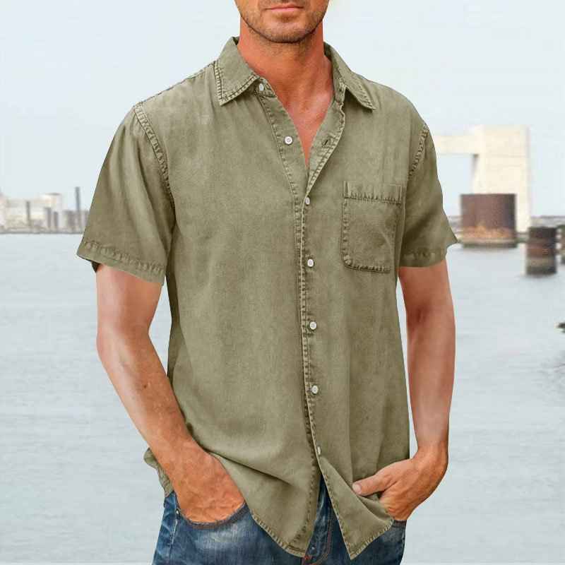 Men's Short Sleeve Shirt – Relaxed Fit – Breathable Casual Style Army Green