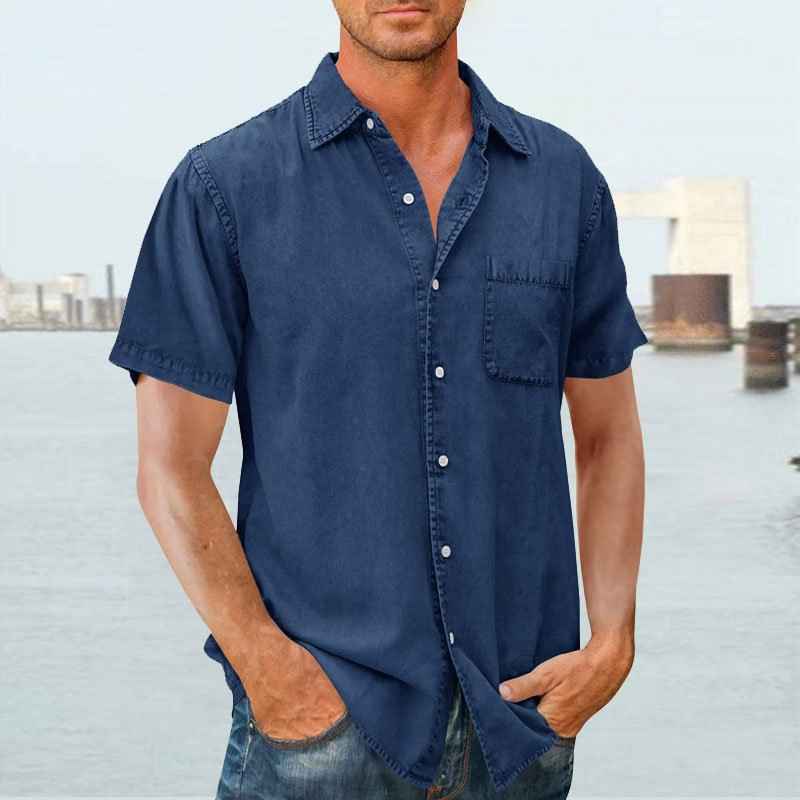 Men's Short Sleeve Shirt – Relaxed Fit – Breathable Casual Style Blue
