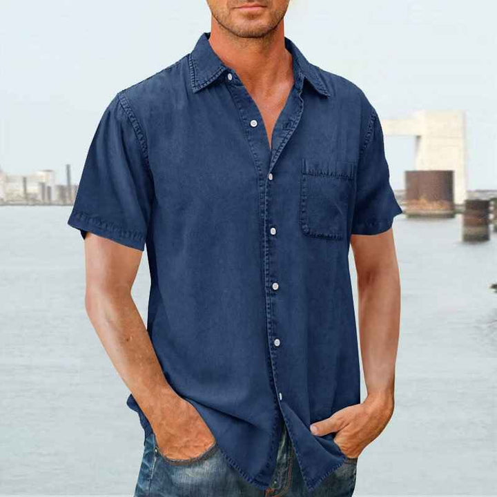 Men's Short Sleeve Shirt – Relaxed Fit – Breathable Casual Style Blue