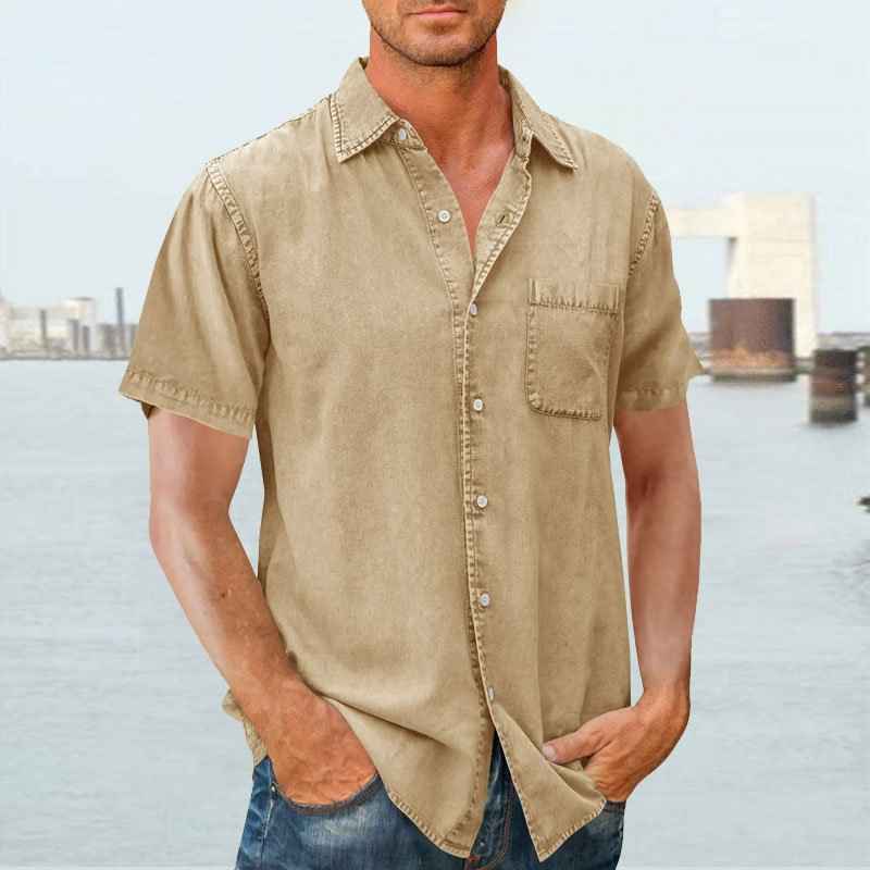 Men's Short Sleeve Shirt – Relaxed Fit – Breathable Casual Style Khaki
