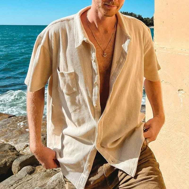 Men's Short Sleeve Shirt – Relaxed Fit – Breathable Fabric – Button Closure – Chest Pocket Khaki