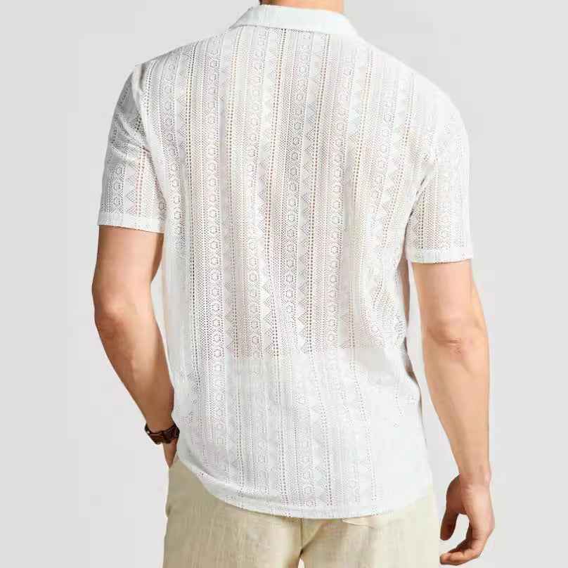 Men's Short Sleeve Shirt – Relaxed Fit – Soft Knit – Breathable Lace Texture