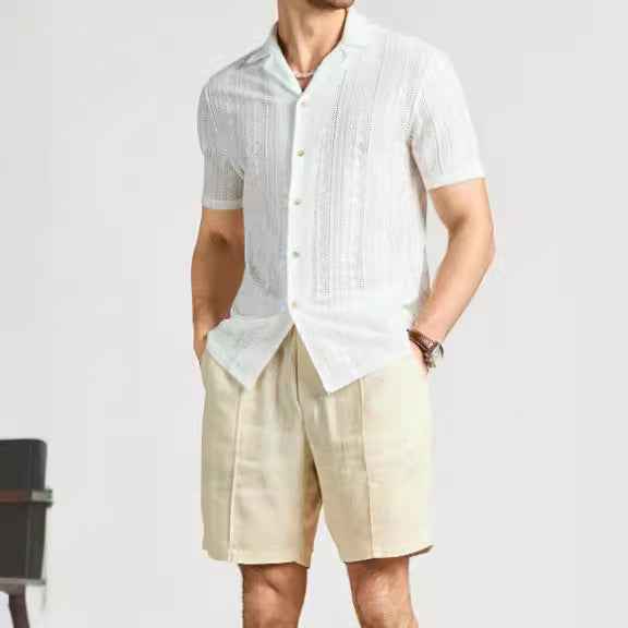Men's Short Sleeve Shirt – Relaxed Fit – Soft Knit – Breathable Lace Texture