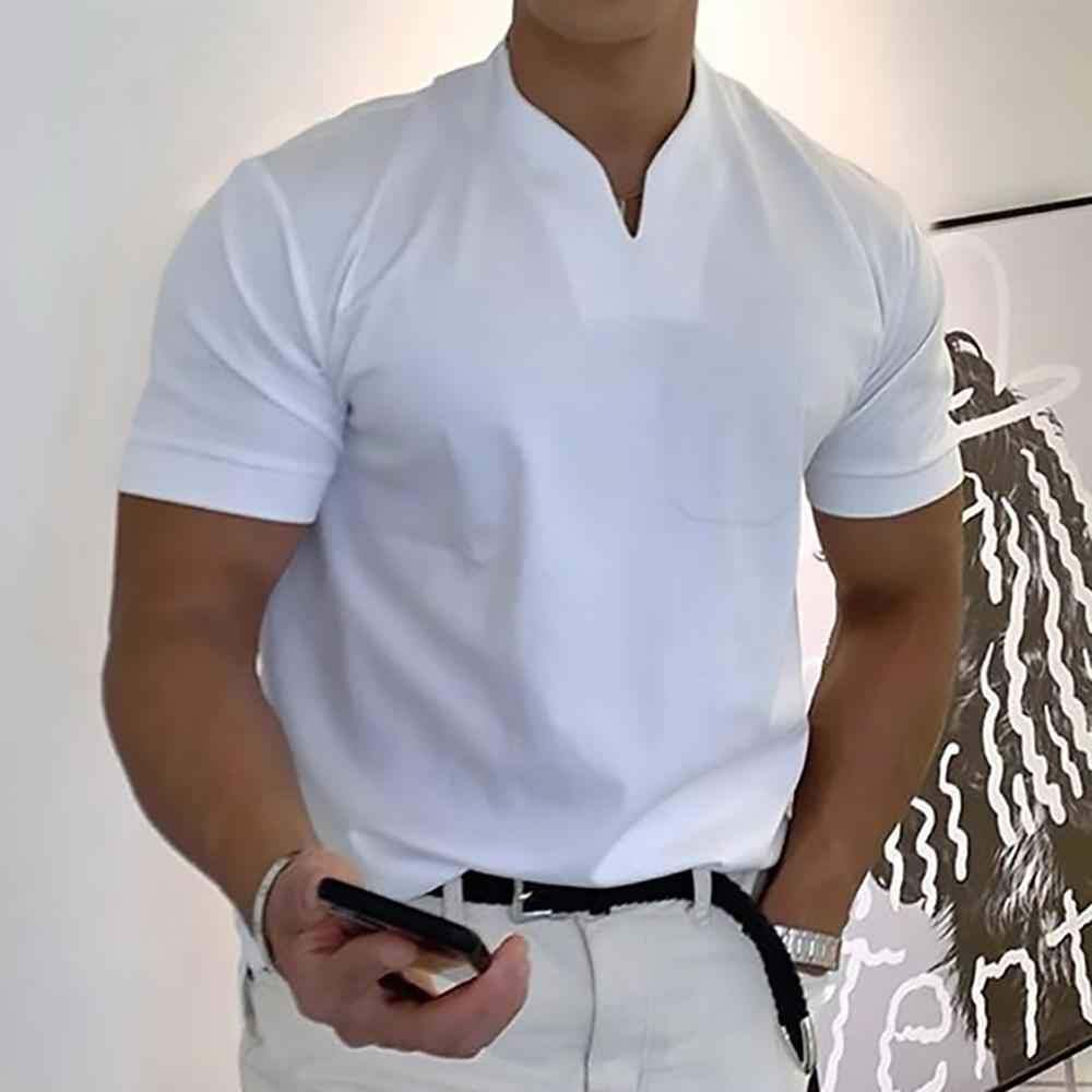 Men's Short Sleeve Slim Fit Shirt – Breathable Mandarin Collar – Casual Style White