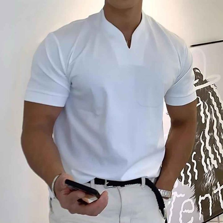 Men's Short Sleeve Slim Fit Shirt – Breathable Mandarin Collar – Casual Style White
