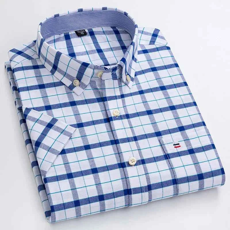 Men's Short Sleeve Striped Shirt - Classic Collar - Regular Fit - Breathable Cotton