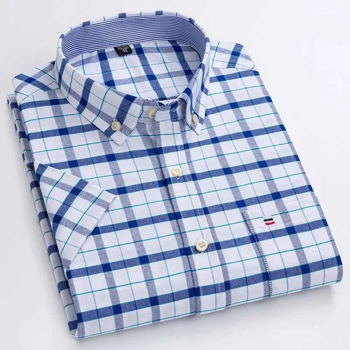 Men's Short Sleeve Striped Shirt - Classic Collar - Regular Fit - Breathable Cotton