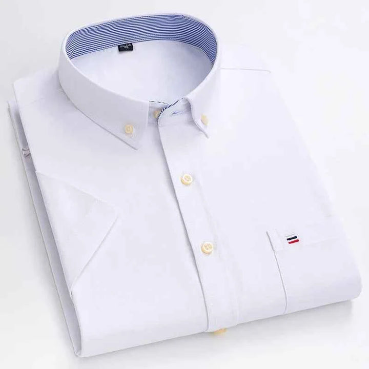Men's Short Sleeve Striped Shirt - Classic Collar - Regular Fit - Breathable Cotton White