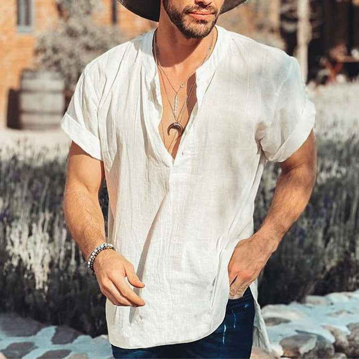 Men's Short Sleeve V-Neck Shirt – Relaxed Fit – Breathable Fabric White