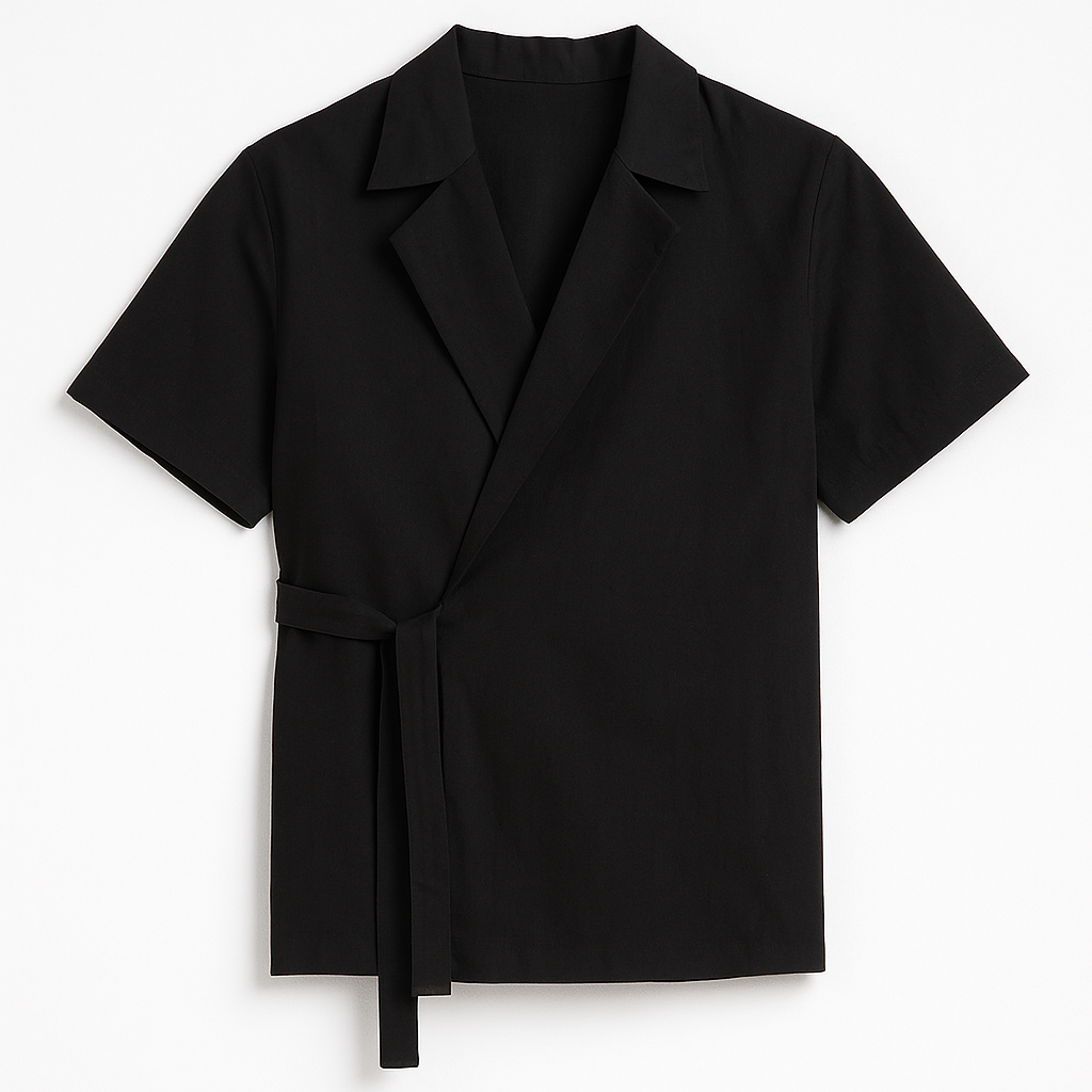 Men's Short Sleeve Wrap Shirt Black