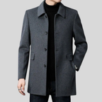 Men's Polyester Single Breasted Collar Solid Black Winter Coat Gray