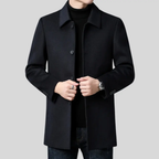 Men's Polyester Single Breasted Collar Solid Black Winter Coat