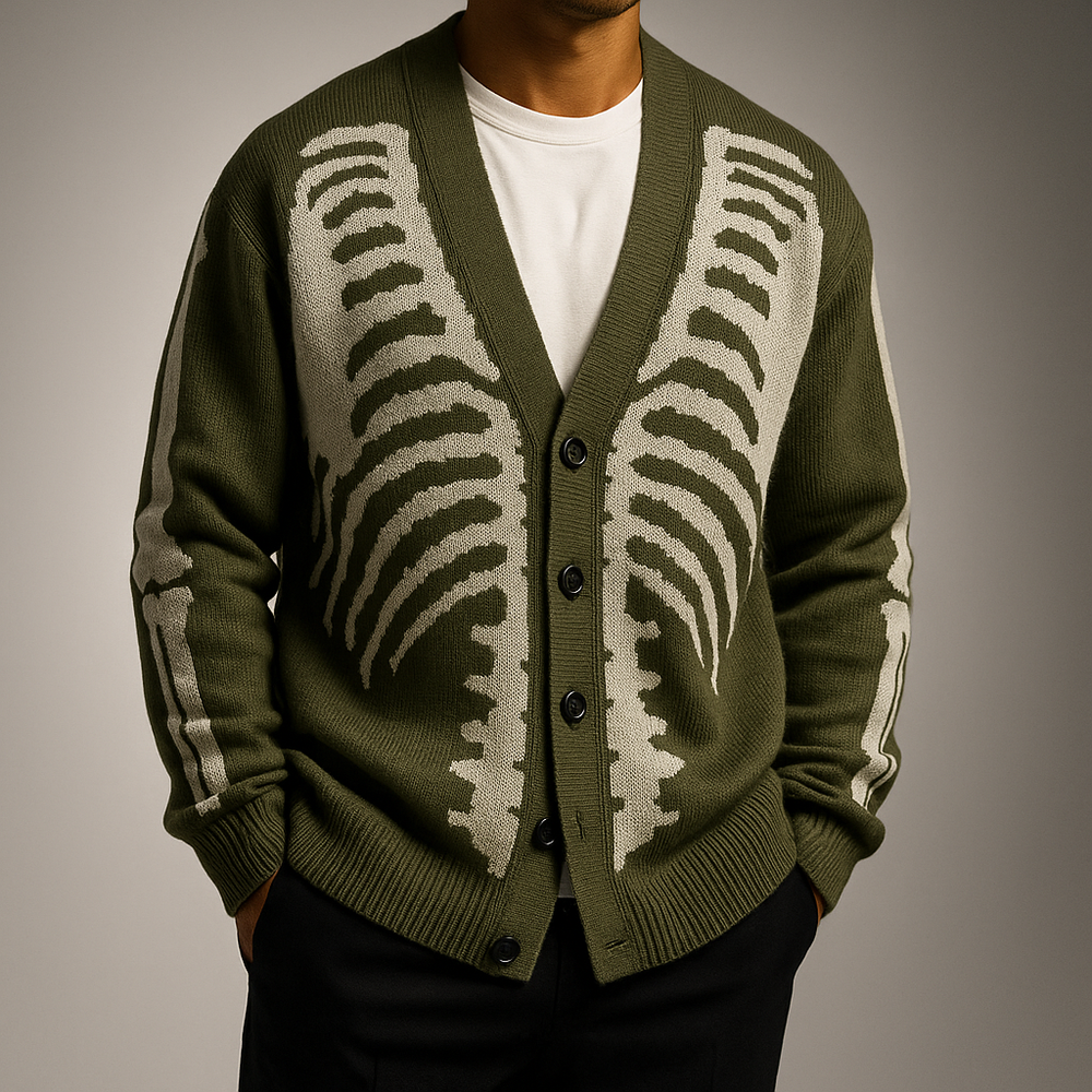 Men's Skeletal Knit Cardigan Green