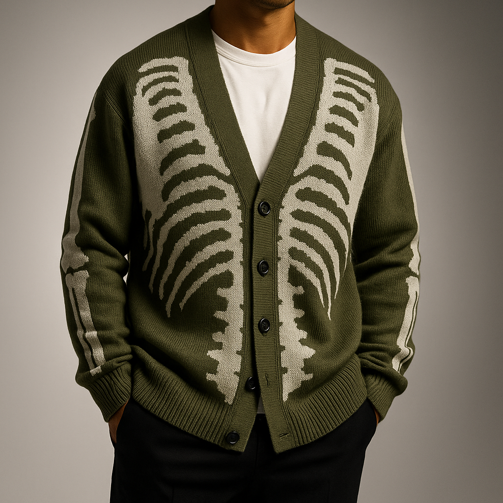 Men's Skeletal Knit Cardigan Green