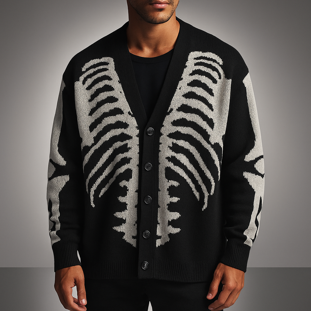 Men's Skeletal Knit Cardigan Black
