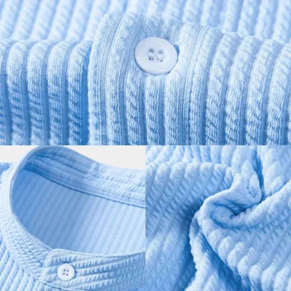 Men's Cotton Shirt Ribbed Trim Light Blue Black